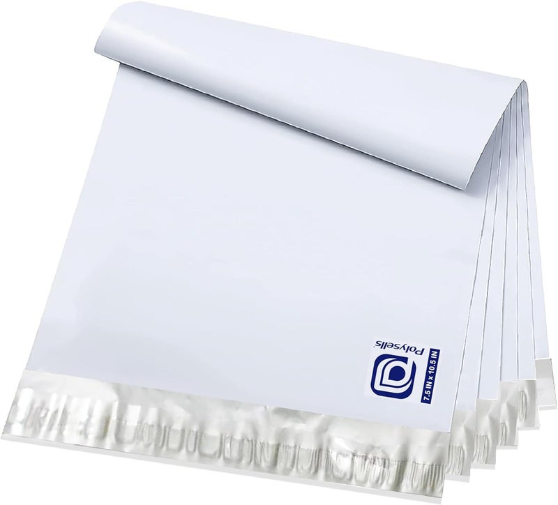 POLYSELLS 100 pcs 7.5x10.5 Inches White x Silver Poly Mailers Shipping Envelopes, Strong Adhesive Sealing, Waterproof, and Tear-resistant Postal Mailing Bags for Clothing, Books, and Accessories - Image 1